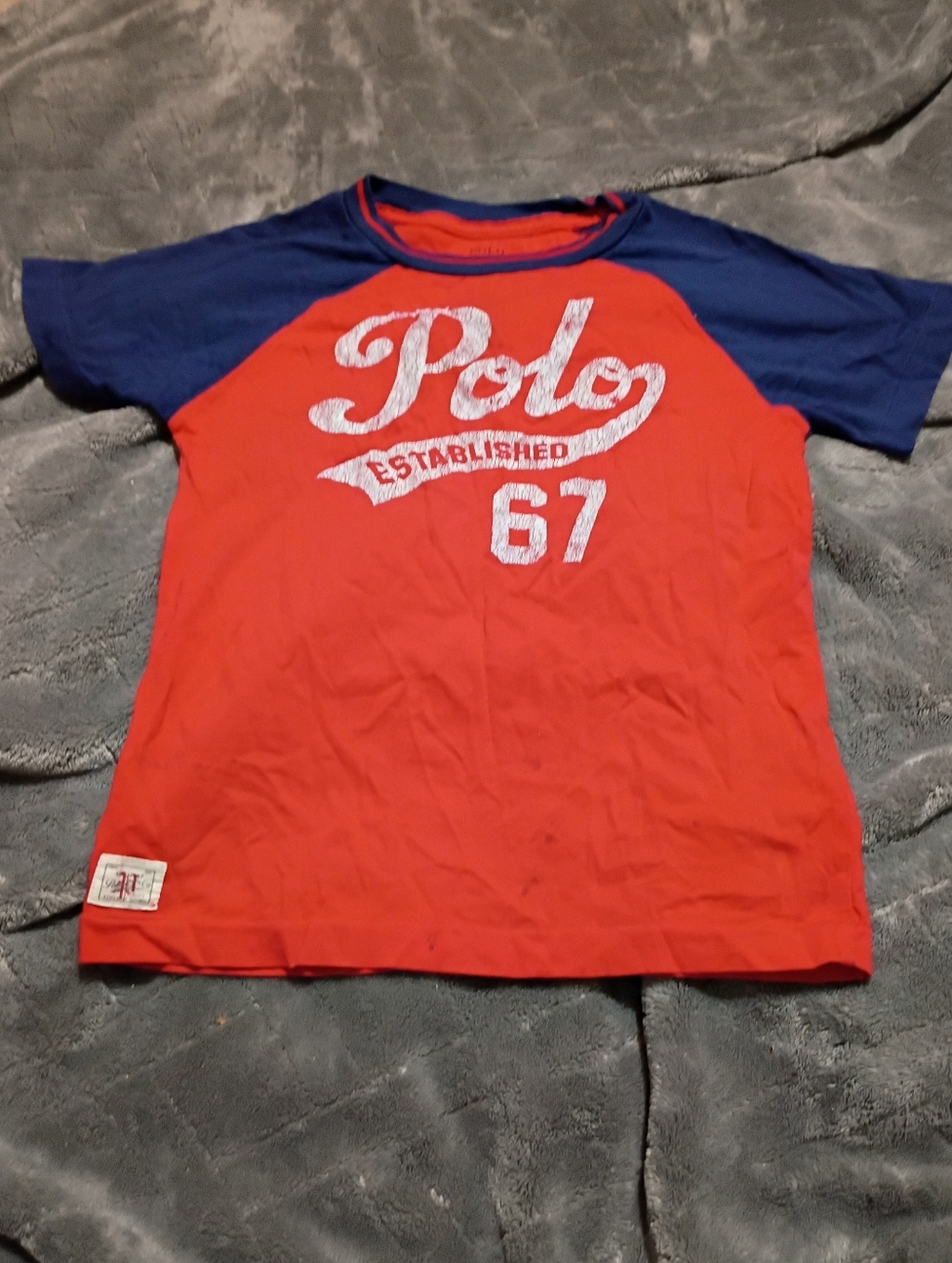 Polo by Ralph Lauren Red Raglan Tee with Blue Sleeves